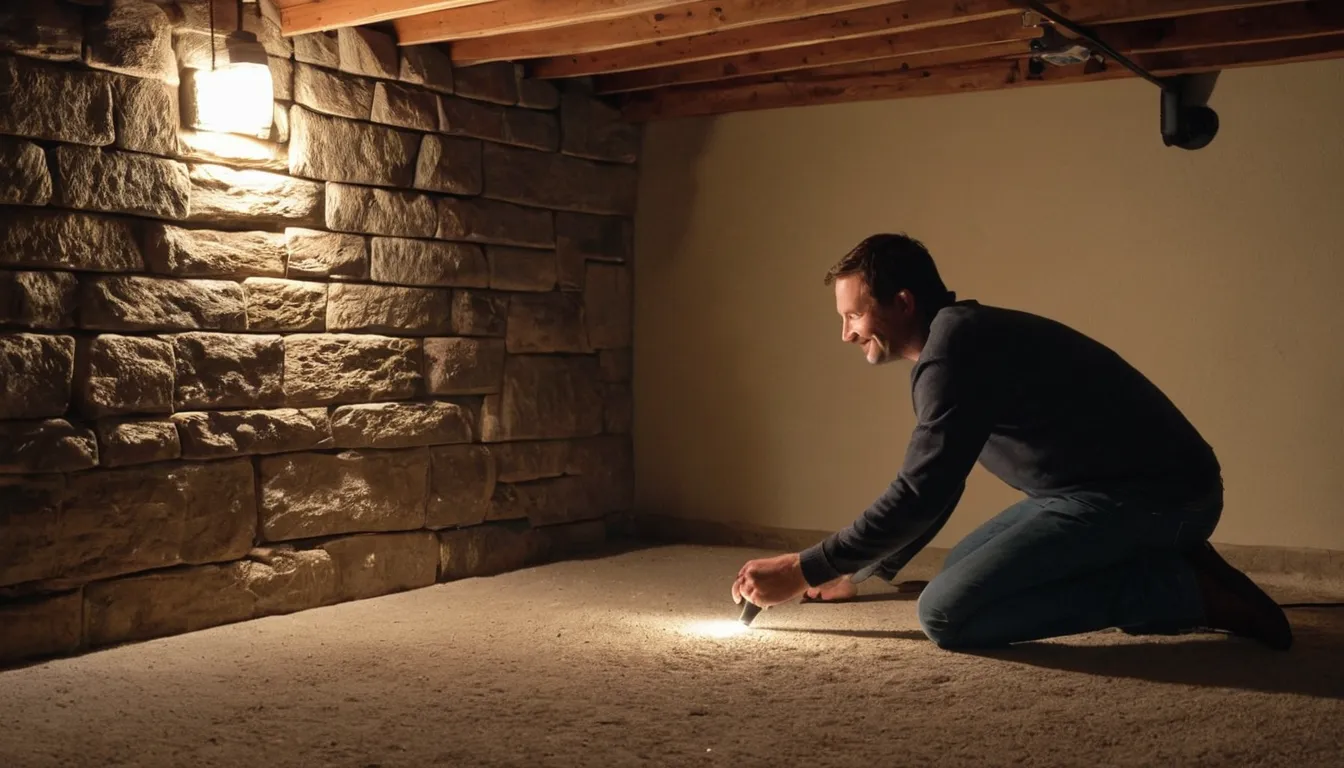 A provider checking a basement foundation for pests in the Waterbury area
